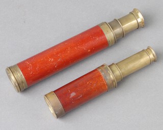 A 19th Century mahogany and brass 3 draw telescope together with a 19th Century mahogany and brass 2 draw telescope 