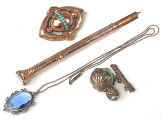 An Edwardian gold plated pen and other curios 
