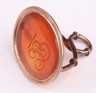 A 19th Century hardstone gilt mounted seal with monogram 