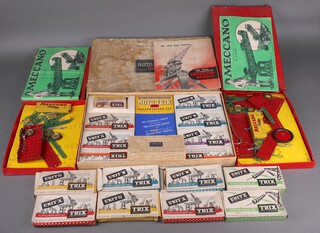 A collection of children's vintage construction sets to include Meccano Outfits No.1 and 2, Moto Trix 347 Presentation Set and 9 Trix Supplementary Sets 