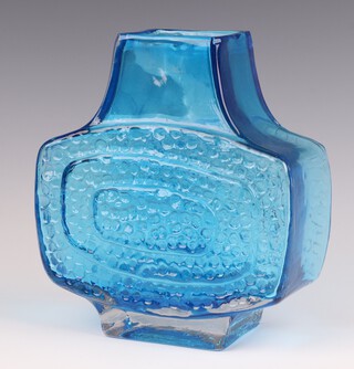A Whitefriars "TV" concentric rectangular vase in kingfisher blue PT9677 by Geoffrey Baxter 17cm 