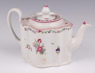An 19th Century English porcelain quatrefoil teapot with floral decoration and acorn handle 13cm  