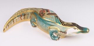 A Royal Crown Derby Imari pattern paperweight alligator, base marked 2008 MMXI, with gold stopper 28cm 