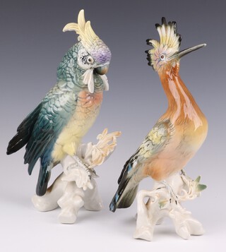 A German porcelain figure of a cockatoo, the base marked 7338 and 1 other 7340 26cm 