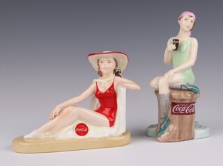 A Royal Doulton limited edition Coca Cola figure - "Sun Bather no.369/750 13cm and 1 other "Bathing Beauty" no.331/1250  17cm, both boxed and with certificates 