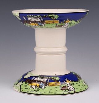 A Masons pottery ham stand decorated a falconry scene, the base marked Masons Made Especially for Harrods 19cm 