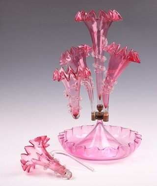 A Victorian cranberry 4 branch epergne 42cm 