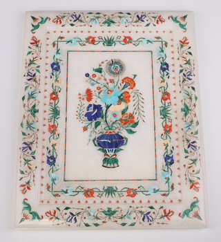A 20th Century  rectangular Indian specimen marble tray, the centre decorated a vase of flowers with borders of flowers 37cm x 29cm 