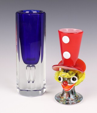 A Murano glass vase in the form of a clown 20cm together with a Studio Glass octagonal vase 25cm 