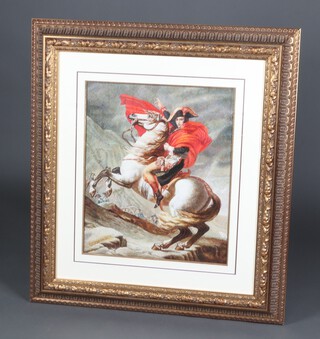20th Century silk work embroidery of Napoleon Bonaparte on horseback 64cm x 56cm 