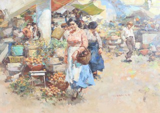 Witman Etelka Vizkeleti (Hungarian 1882), oil on canvas signed, busy market scene 48cm x 68cm 