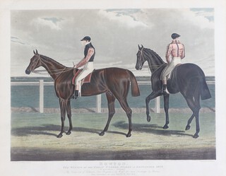 John Frederick Herring (1815-1907), a coloured engraving "Rowton, The Winner of The Great St Leger Stakes at Doncaster 1829", 36cm x 46cm, framed 