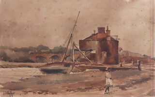 John Doddy Walker (1863-1925), watercolour, signed and dated '88, study of a moored fishing boat 21cm x 32cm 