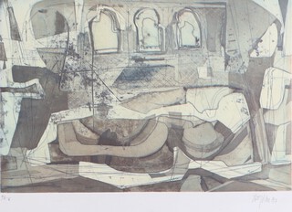 A 20th Century print, indistinctly signed in pencil and dated '87 P/E V, abstract study, 33cm x 48cm 