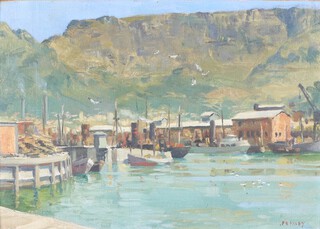 Francis E Hiley, oil on board, Victoria Dock Cape Town 23cm x 33cm 