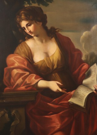 After Giovanni Francesco Romanelli Il Viterbese (Italian 1610-1662), oil on canvas, relined, an allegorical study of Sibilla Cumana Di Guna From Marturelli Copit Md Marco Monlmenel Mureo Di Napoli 1901, 101cm x 74cm 