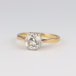 A yellow gold, testing as 14ct, single stone diamond ring 1.5ct, colour GH, clarity SI2, size T, 3.2 grams 