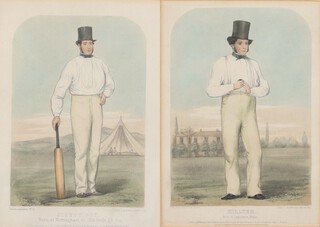 Of cricketing interest, John Corbet Anderson (British 1827-1907), lithograph, Sketches at Lords, Joseph Guy, Born Nottingham in 1814, Height 5ft 9", No.11 and ditto Hillyer Born at Leybourne Kent No.3, both 21cm x 15cm 