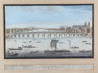 Remi Parr (French 1723-1760), coloured engraving dated August 1751, "North View of Westminster Bridge", 23cm x 39cm 