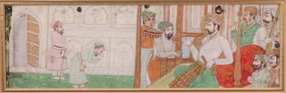 19th Century Indian watercolour, courtier with attendants 6cm x 20.5cm 