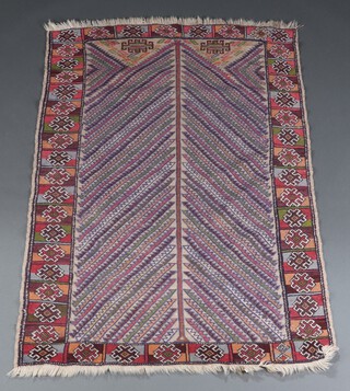 A tan, green and blue ground Afghan rug having a central medallion within a geometric border 156cm x 101cm 