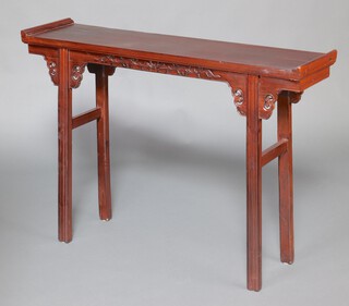 A 20th Century Chinese hardwood side table with pierced and carved panels to the front 88cm h x 126cm w x 31cm d 