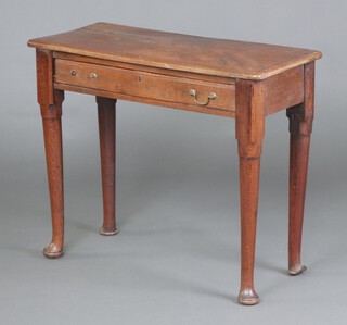An 18th Century oak side table fitted a frieze drawer, raised on club supports 71cm h x 84cm w x 37cm d 