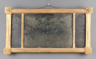 A Regency triple plate over mantel mirror contained in a gilt painted reeded column frame 34cm  x 62cm 
