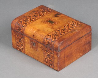 A Victorian inlaid mahogany arch shaped trinket box with hinged lid 14cm x 30cm x 23cm 