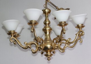 A Dutch style gilt metal 8 light electrolier with opaque glass shades (1 missing) 53cm h x 85cm diam.  