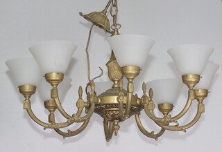 A French style gilt metal 8 light electrolier with opaque glass shades 43cm h x 80cm diam.  