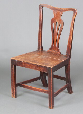 An 18th Century oak chippendale style hall chair with pierced vase shaped slat back and solid seat, raised on square tapered supports with h framed stretcher 95cm h x 53cm w x 43cm d 
