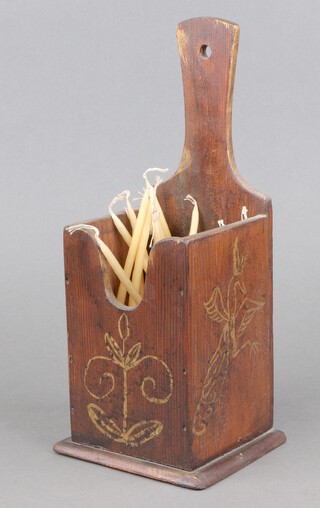 A 19th Century painted pine candle box 31cm h x 13cm w x 12cm d 