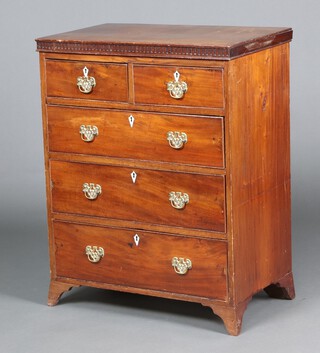 A 19th Century mahogany chest of 2 short and 3 long drawers with replacement brass swan neck drop handles, diamond shaped ivory escutcheons, raised on bracket feet  98cm h x 77cm w x 47cm d Ivory Exemption Certificate B814U2GU