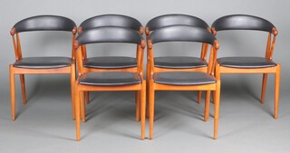 Johannes Anderson for BRDR Andersens Mobelfabrik Vejen, a set of 6 Danish 1960's teak dining chairs model BA113, upholstered in black vinyl all with manufacturers sticker to base 73cm h x 50cm w x 39cm d (seats 31cm w x 30cm d)

