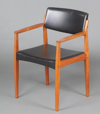 Bramin, a mid-century Danish teak open arm chair, upholstered in black material 77cm h x 57cm w x 41cm d (seat 36cm x 30cm)