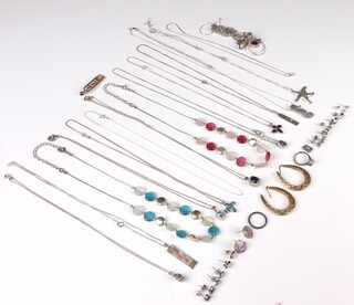 A pair of silver gilt half hoop earrings and other items of silver costume jewellery, gross weight 142 grams