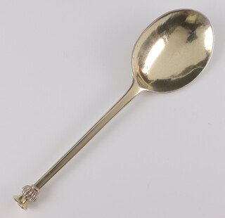 A George I silver seal end table spoon with finial engraved 1767 and rat tail bowl, maker Joseph Barbut, London 1722, 18cm, 64 grams