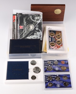 A 1976 bicentennial silver proof coin set, cased, a 1972 proof dollar, minor commemorative crowns and coins 
