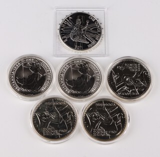 Six Britannia silver two pound coins 1998 (x2), 2003 (x3) and 2011 192 grams 