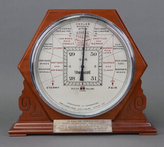 A Short and Mason Stormoguide aneroid barometer, the painted silvered dial marked Copyright 1932, contained in a carved walnut case, patent no. 407451, 38cm h x 40cm w x 9cm d 