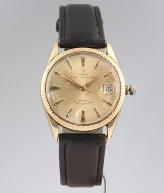 A gentleman's gilt cased Tudor Prince Oyster date wristwatch 32mm on a later leather strap 