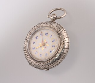 A lady's Edwardian 935 standard silver fob watch with coloured enamel circular numerals, the 36mm case numbered 74964 