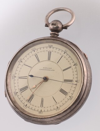 A Victorian silver cased chronograph pocket watch  with key wind movement, the dial inscribed Patent chronograph with blued steel second hand, movement numbered 31889, Chester 1875, 55mm