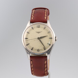 A gentleman's steel cased Longines wristwatch, the 35mm case numbered 8135/6 506, movement 10602026 