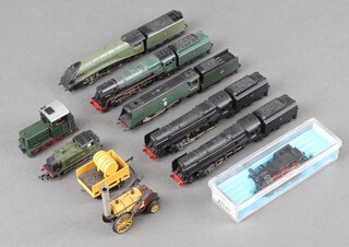 A Graham Farish  Battle of Britain Class N gauge locomotive and tender, 2 Trix Western locomotives and tenders, 2 unmarked British Railways locomotives and tenders, a Graham Farish tank engine, an Atlas diesel engine, all N gauge, all unboxed, an Atlas 2190 tank engine boxed and a Triang R651 N gauge locomotive and tender rocket 