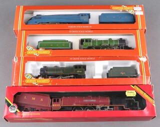 Four Hornby OO gauge locomotives and tenders R066 Duchess of Sutherland, R372 Seagull, R378 Cheshire and 62750 Pytchley in green British Railway livery, all boxed 