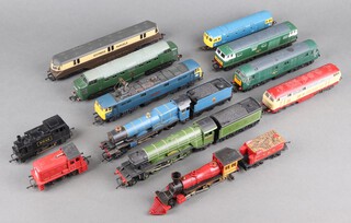 A Triang R850/5 locomotive and tender Flying Scotsman (retaining screw missing), an R358 Davy Crocket locomotive and tender (damage to roof of the cab), 2 Hornby double headed diesel locomotives, 4 Lima diesel locomotives, a Lima locomotive and tender, a metal body diesel locomotive, a tank engine and a diesel dockyard authority locomotive, all unboxed 
