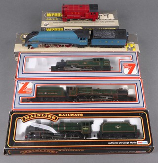 A Wren W2210 OO/HO gauge locomotive and tender Mallard boxed, ditto W2234 diesel electric national cobalt diesel locomotive, A Lima 05140 MWG King Henry VIII, a Branch Line locomotive and tender Illustrious boxed and a Triang tank engine R59 (incorrect box) 