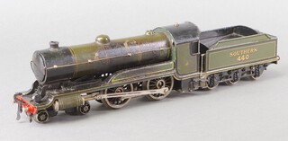 A Bassett-Lowke (by Bing) O gauge live steam locomotive in Southern green livery marked Greater Britain 440 complete with tender 